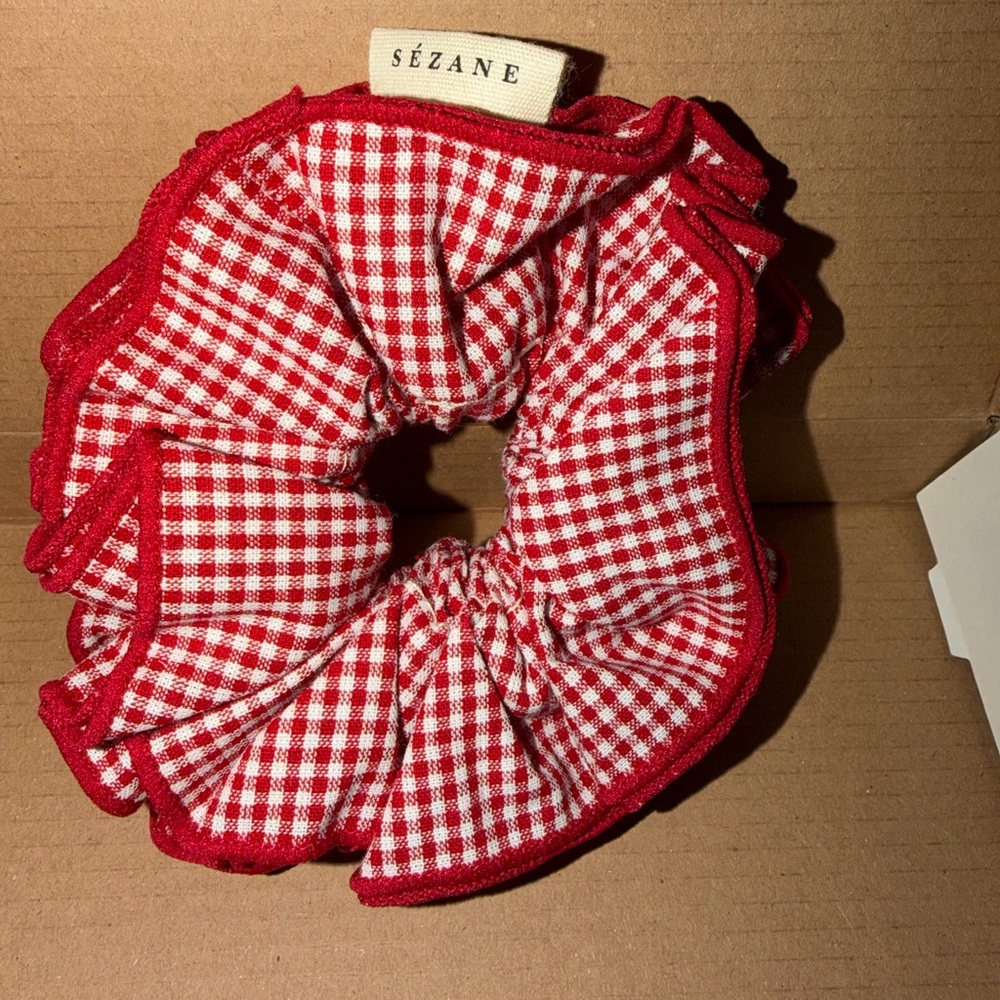 Sezane Red Gingham Hair Scrunchie